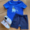 Conjunto Infantil Masculino Animais Camiseta e Bermuda Azul Fernanda Ramos Kids