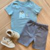 Conjunto Infantil Masculino Animais Camiseta Verde e Bermuda Cinza Fernanda Ramos Kids
