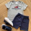 Conjunto Infantil Masculino Bombeiro Camiseta Cinza e Bermuda Azul Fernanda Ramos Kids