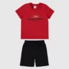 Conjunto Infantil Masculino Bombeiro Camiseta Vermelha e Bermuda Preta Fernanda Ramos Kids