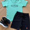 Conjunto Infantil Masculino Camiseta Unlimited Verde e Bermuda Preta Fernanda Ramos Kids