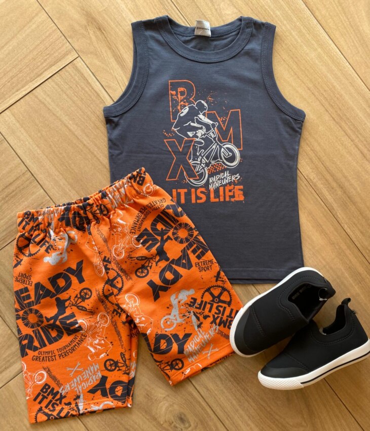 Conjunto Infantil Masculino It Is Life Regata e Bermuda Estampada Fernanda Ramos Kids