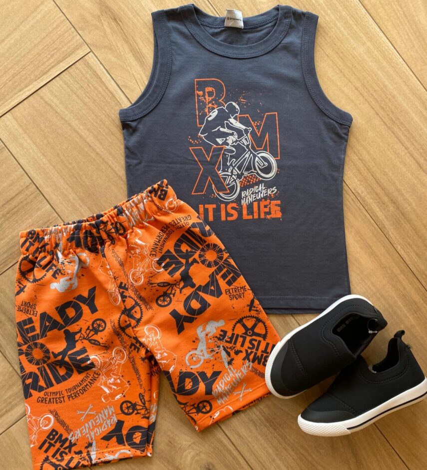 Conjunto Infantil Masculino It Is Life Regata e Bermuda Estampada Fernanda Ramos Kids