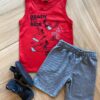 Conjunto Infantil Masculino Regata Vermelha e Bermuda Cinza Fernanda Ramos Kids
