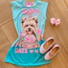 Vestido Infantil Feminino Malha Power Verde Água Estampado Fernanda Ramos Kids