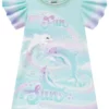 Vestido Infantil Feminino Manga Curta Verde Água Estampado Fernanda Ramos Kids