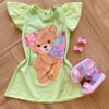 Vestido Infantil Feminino Meia Malha Verde Claro Estampado Fernanda Ramos Kids