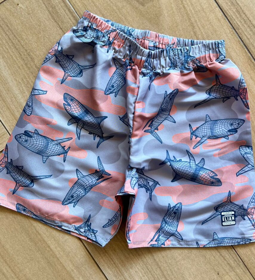 fernandaramoskids com br Bermuda Infantil Masculina Estampa Tubarão Cinza1