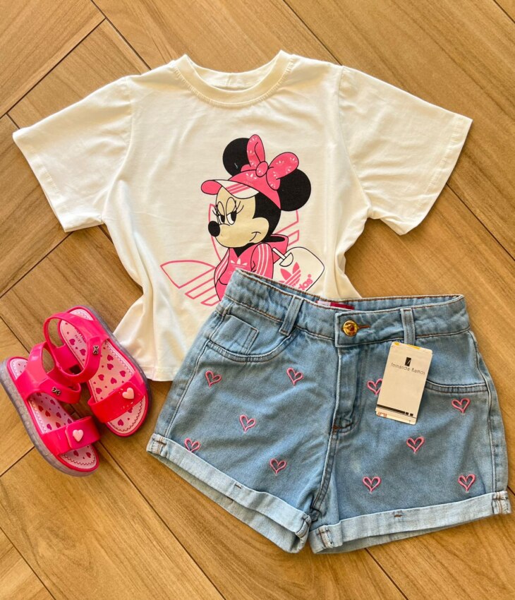 Blusa Cropped Infantil Feminino Minnie Branca Fernanda ramos kids