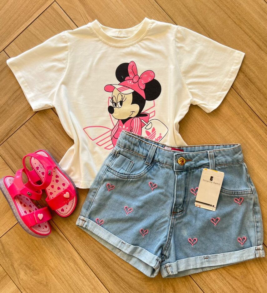 Blusa Cropped Infantil Feminino Minnie Branca Fernanda ramos kids