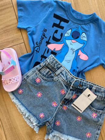 fernandaramoskids com br Blusa Cropped Infantil Feminino Stitch Azul 1