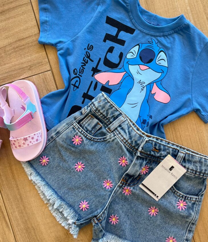 fernandaramoskids com br Blusa Cropped Infantil Feminino Stitch Azul 1