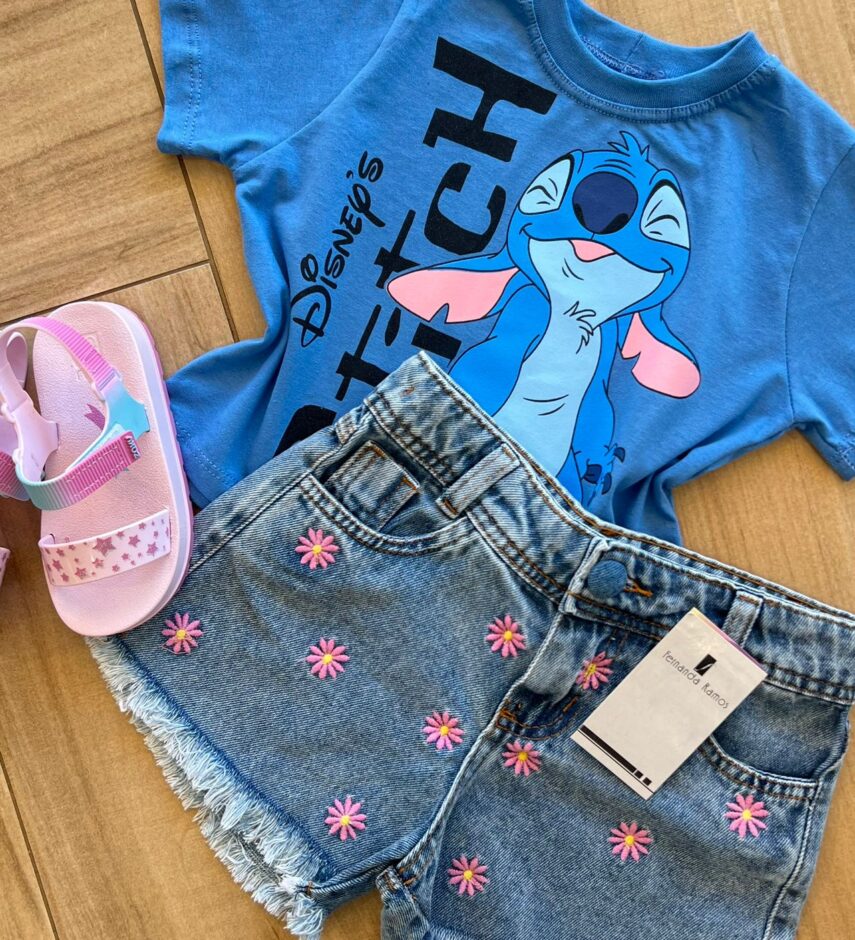 fernandaramoskids com br Blusa Cropped Infantil Feminino Stitch Azul 1