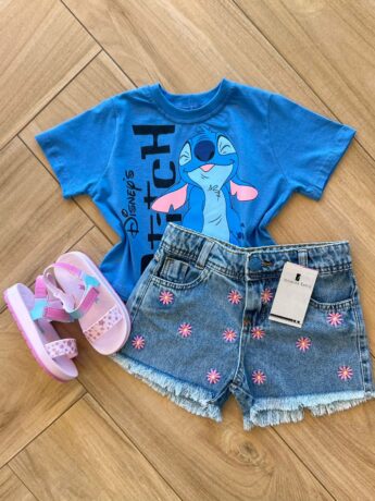 Blusa Cropped Infantil Feminino Stitch Azul Fernanda ramos kids
