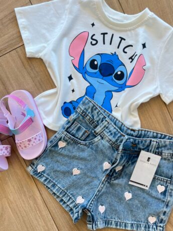 fernandaramoskids com br Blusa Cropped Infantil Feminino Stitch Branco 1