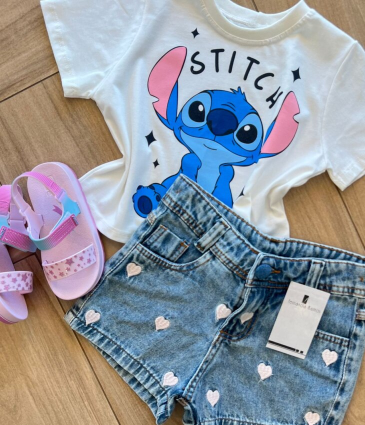 fernandaramoskids com br Blusa Cropped Infantil Feminino Stitch Branco 1