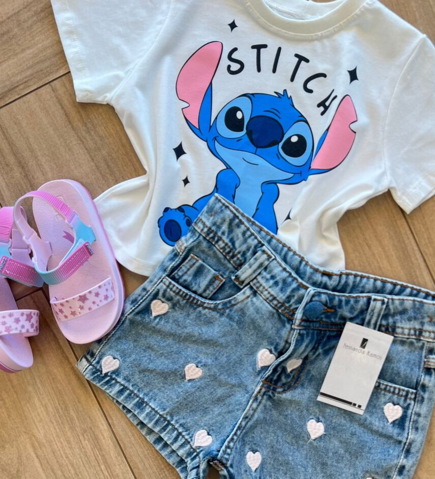 fernandaramoskids com br Blusa Cropped Infantil Feminino Stitch Branco 1