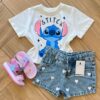 Blusa Cropped Infantil Feminino Stitch Branco Fernanda ramos kids