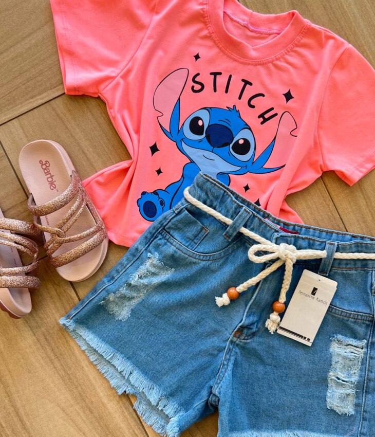 fernandaramoskids com br Blusa Cropped Infantil Feminino Stitch Rosa 1