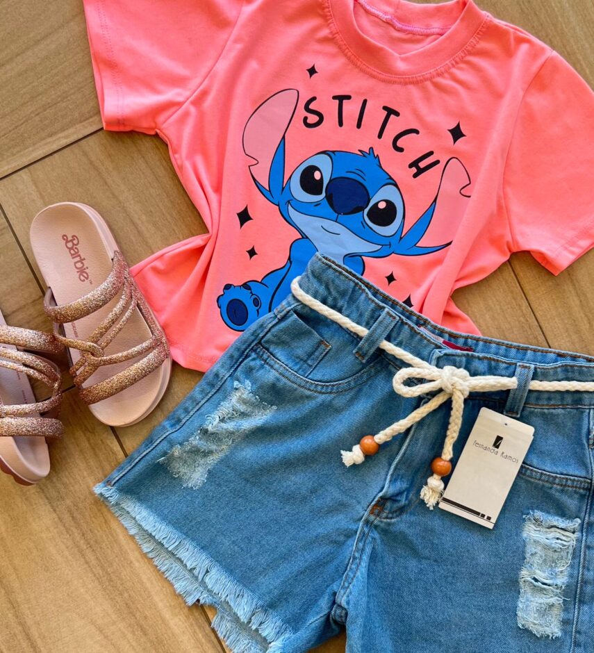fernandaramoskids com br Blusa Cropped Infantil Feminino Stitch Rosa 1