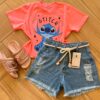 Blusa Cropped Infantil Feminino Stitch Rosa Fernanda ramos kids