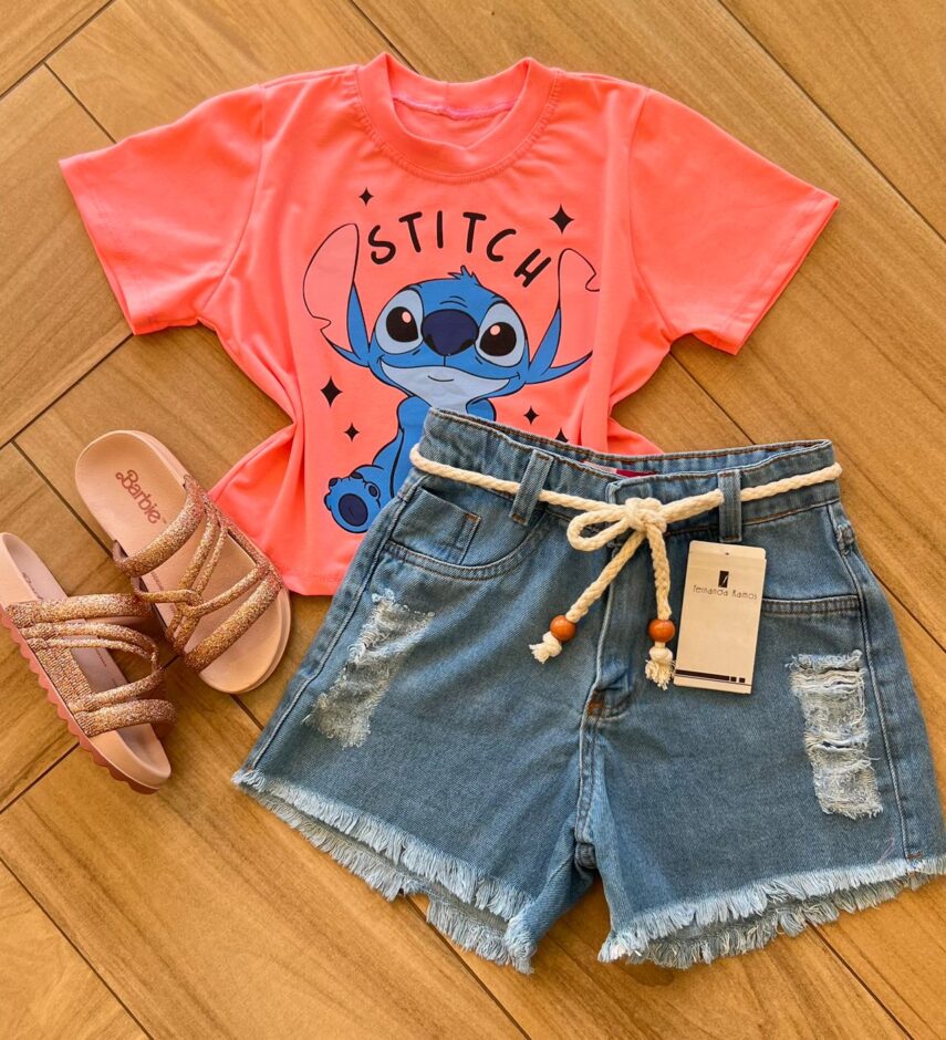 Blusa Cropped Infantil Feminino Stitch Rosa Fernanda ramos kids