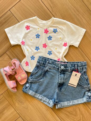 Blusa Cropped Infantil Feminino Flor Fernanda ramos kids