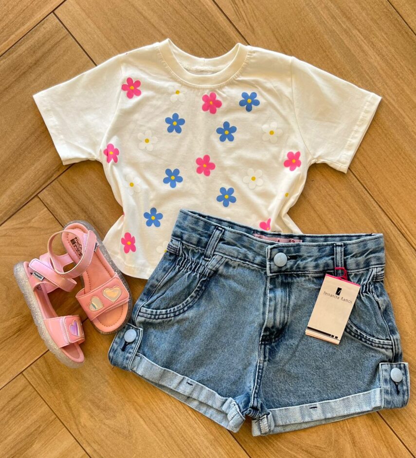 Blusa Cropped Infantil Feminino Flor Fernanda ramos kids