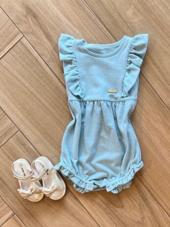 Body Infantil Feminino com Textura e Babado Azul Fernanda Ramos Kids