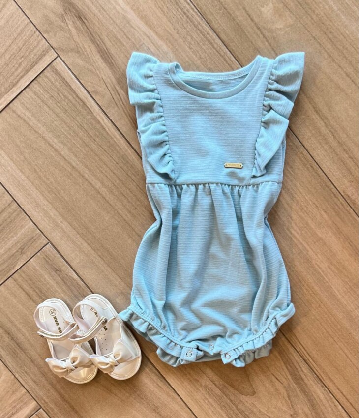 Body Infantil Feminino com Textura e Babado Azul Fernanda Ramos Kids