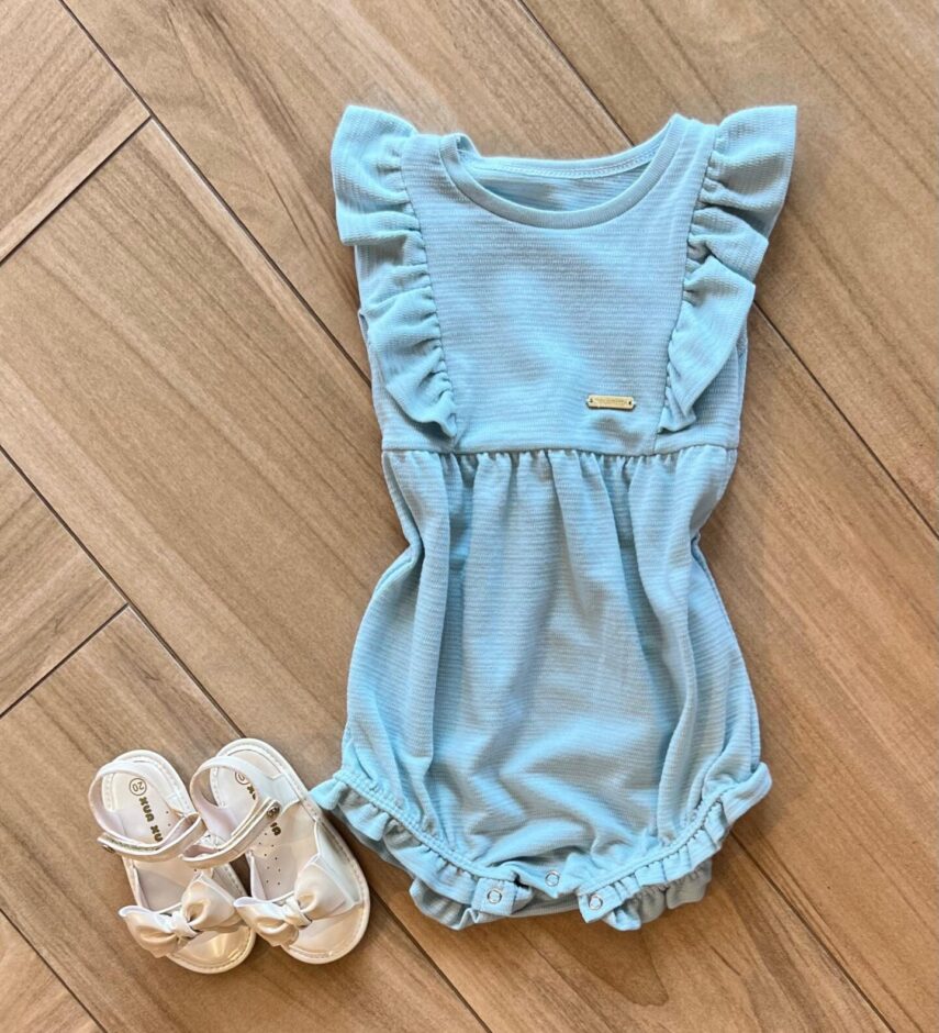 Body Infantil Feminino com Textura e Babado Azul Fernanda Ramos Kids