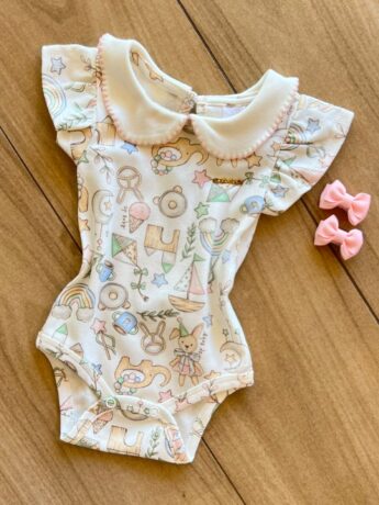 fernandaramoskids com br Body Infantil Feminino Manga Curta Suedine com Gola Estampado1