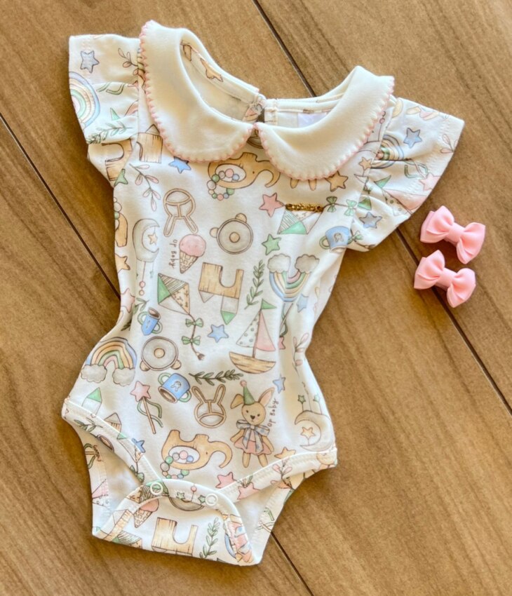 fernandaramoskids com br Body Infantil Feminino Manga Curta Suedine com Gola Estampado1