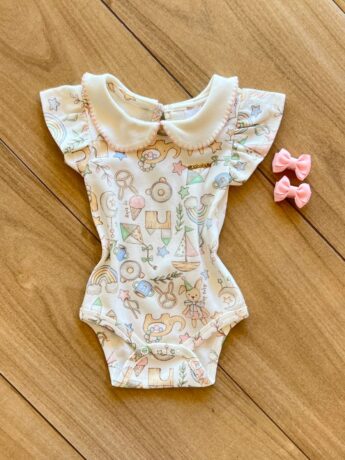 Body Infantil Feminino Manga Curta Suedine com Gola Estampado Fernanda Ramos Kids