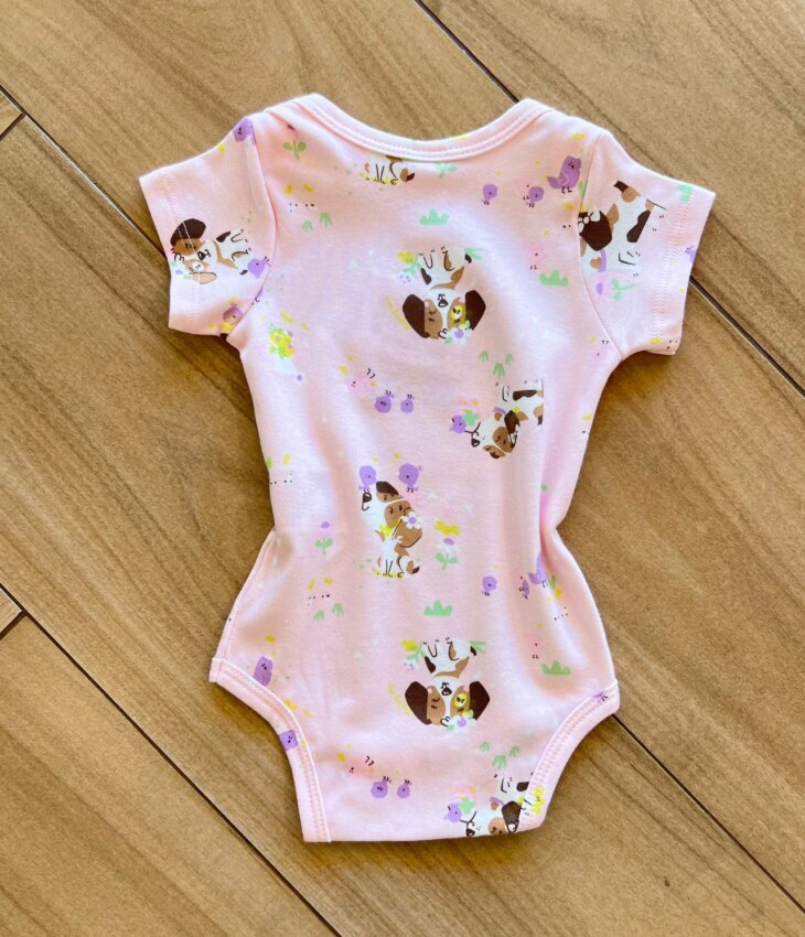 fernandaramoskids com br Body Infantil Feminino Manga Curta Suedine Estampa Cachorrinho Rosa2