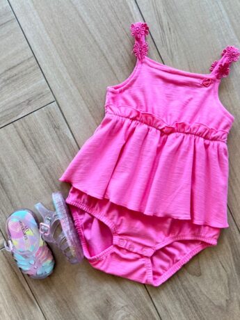 fernandaramoskids com br Body Infantil Feminino Rosa com Babado Alça Flor 1