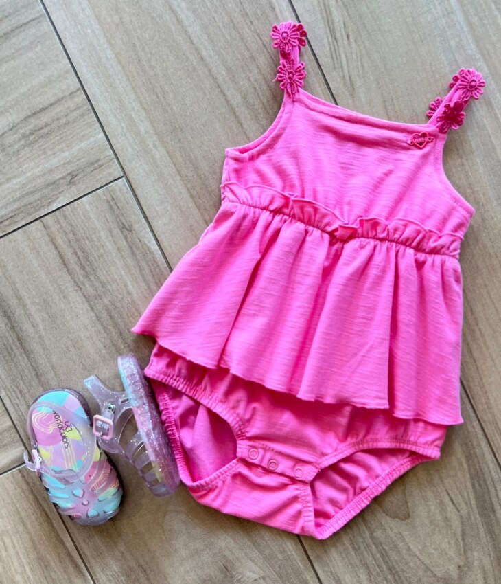 fernandaramoskids com br Body Infantil Feminino Rosa com Babado Alça Flor 1