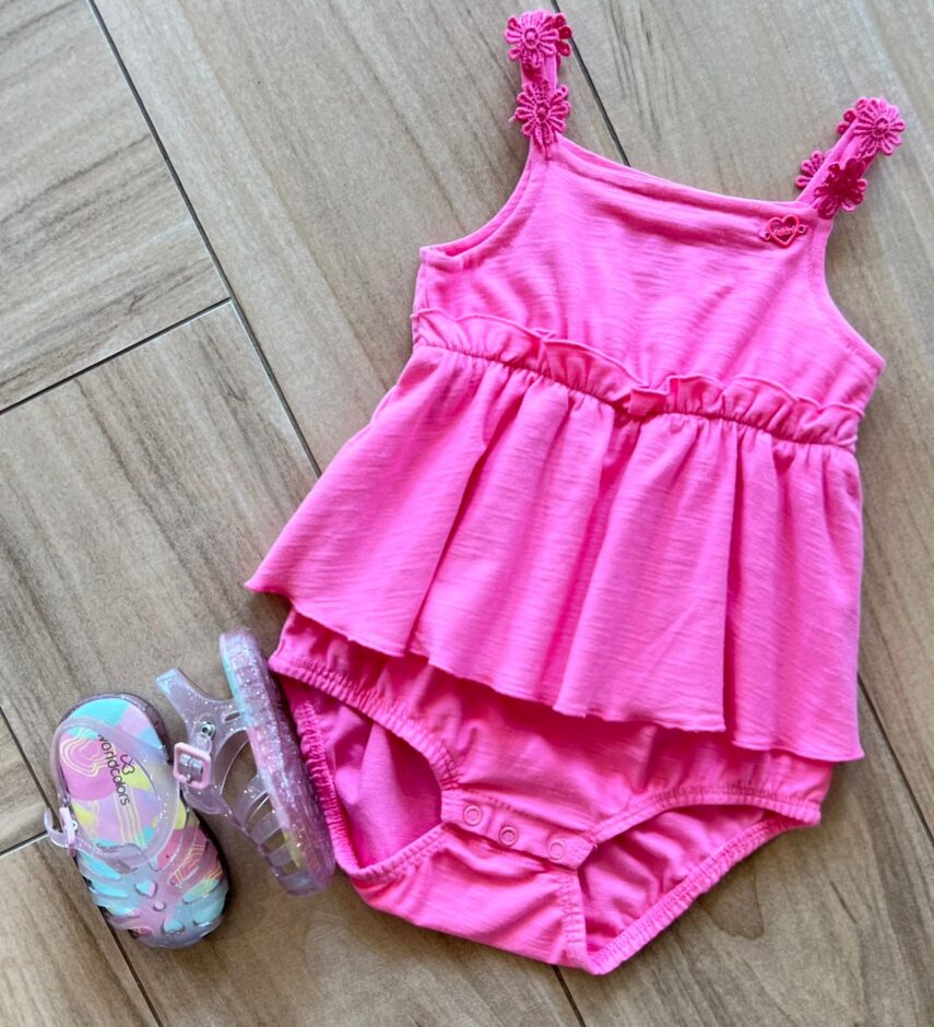 fernandaramoskids com br Body Infantil Feminino Rosa com Babado Alça Flor 1