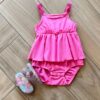 Body Infantil Feminino Rosa com Babado Alça Flor Fernanda Ramos Kids
