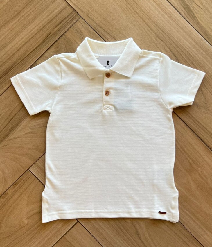 Camiseta Infantil Masculina Polo Manga Curta Off White Fernanda Ramos Kids