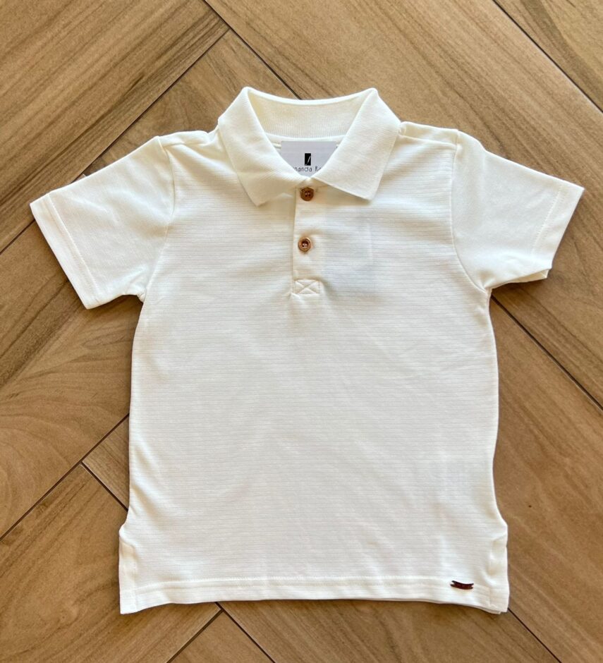 Camiseta Infantil Masculina Polo Manga Curta Off White Fernanda Ramos Kids