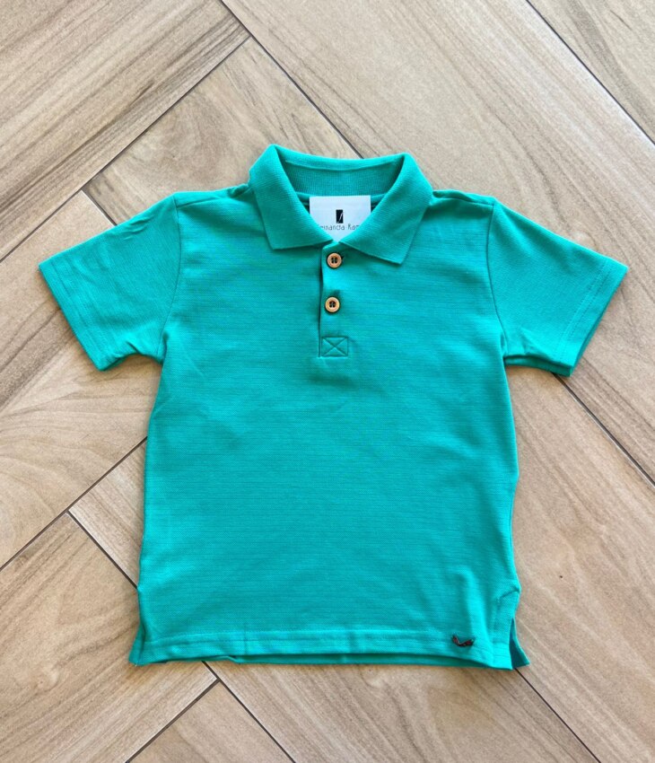 Camiseta Infantil Masculina Polo Manga Curta Verde Fernanda Ramos Kids