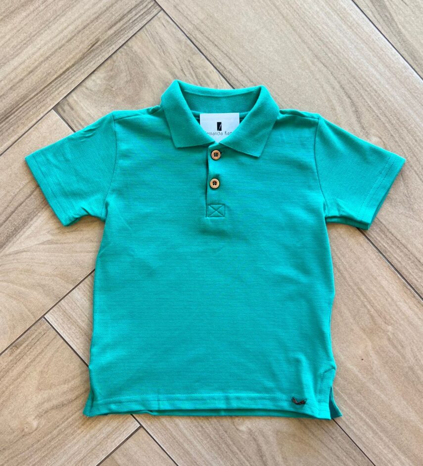 Camiseta Infantil Masculina Polo Manga Curta Verde Fernanda Ramos Kids