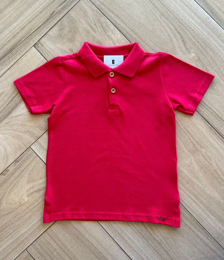 Camiseta Infantil Masculina Polo Manga Curta Vermelha Fernanda Ramos Kids