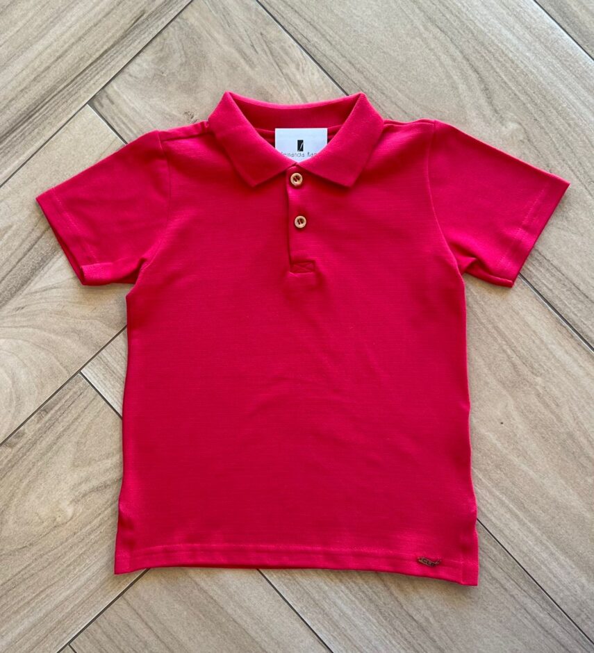 Camiseta Infantil Masculina Polo Manga Curta Vermelha Fernanda Ramos Kids