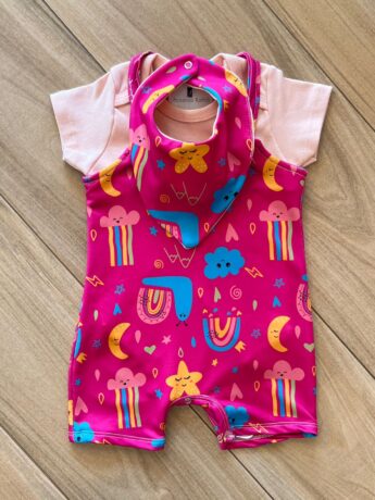 Conjunto Infantil Feminino 3 Peças Body e Jardineira e Babador Fernanda Ramos Kids