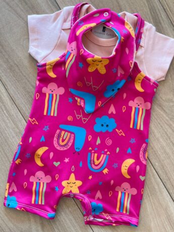 fernandaramoskids com br Conjunto Infantil Feminino 3 Peças Body e Jardineira e Babador 1