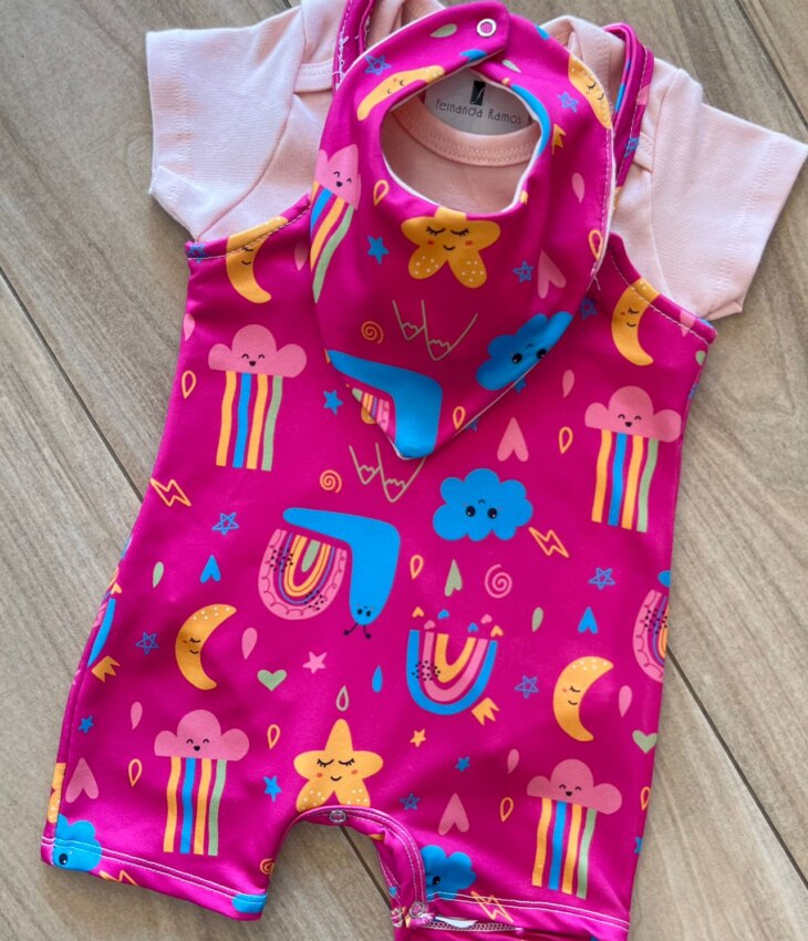 fernandaramoskids com br Conjunto Infantil Feminino 3 Peças Body e Jardineira e Babador 1
