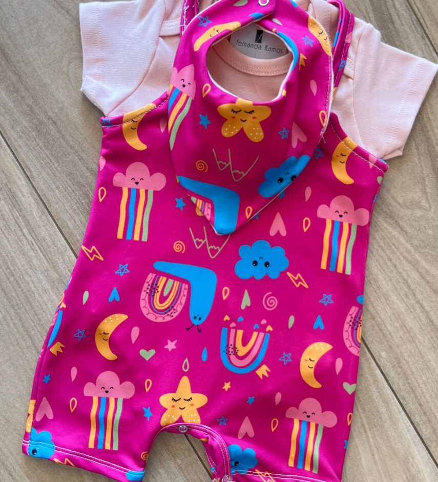 fernandaramoskids com br Conjunto Infantil Feminino 3 Peças Body e Jardineira e Babador 1