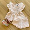 Conjunto Infantil Feminino Bata Detalhe Perola e Short Bordado Rosa Fernanda Ramos Kids